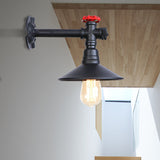 Industrial Plumbing Pipe Wall Sconce with Red Valve Deco 1 Light Metal Wall Mount Light in Black Clearhalo 'Art deco wall lights' 'Cast Iron' 'Glass' 'Industrial wall lights' 'Industrial' 'Middle century wall lights' 'Modern' 'Rustic wall lights' 'Tiffany' 'Traditional wall lights' 'Wall Lamps & Sconces' 'Wall Lights' Lighting' 148792