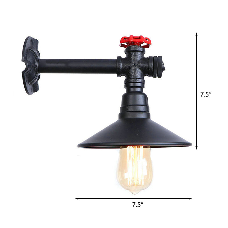 Industrial Plumbing Pipe Wall Sconce with Red Valve Deco 1 Light Metal Wall Mount Light in Black Clearhalo 'Art deco wall lights' 'Cast Iron' 'Glass' 'Industrial wall lights' 'Industrial' 'Middle century wall lights' 'Modern' 'Rustic wall lights' 'Tiffany' 'Traditional wall lights' 'Wall Lamps & Sconces' 'Wall Lights' Lighting' 148794