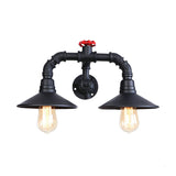 Black Plumbing Pipe Wall Lighting with Red Valve Rustic Industrial Metallic 2 Light Stairway Wall Sconce Light Clearhalo 'Art deco wall lights' 'Cast Iron' 'Glass' 'Industrial wall lights' 'Industrial' 'Middle century wall lights' 'Modern' 'Rustic wall lights' 'Tiffany' 'Traditional wall lights' 'Wall Lamps & Sconces' 'Wall Lights' Lighting' 148885