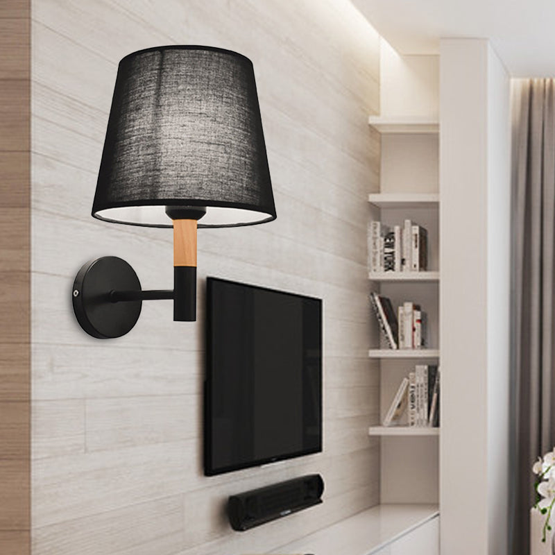 Modern Style Tapered Wall Sconce Light 1 Head Fabric Sconce Lighting Fixture in Black/White for Bedroom Black Clearhalo 'Modern wall lights' 'Modern' 'Wall Lamps & Sconces' 'Wall Lights' Lighting' 148919