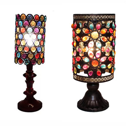 4"/5"/6" Wide Bohemian Cylinder Table Lighting with Colorful Bead 1 Lighting Standing Light in Black Clearhalo 'Lamps' 'Table Lamps' Lighting' 14892