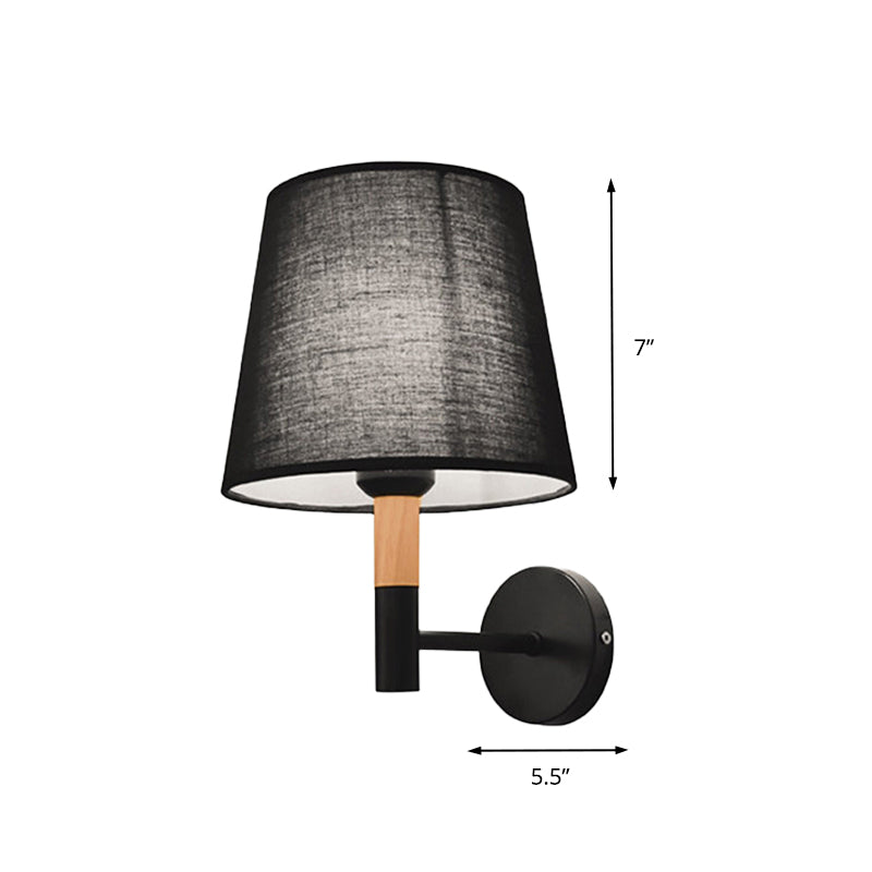 Modern Style Tapered Wall Sconce Light 1 Head Fabric Sconce Lighting Fixture in Black/White for Bedroom Clearhalo 'Modern wall lights' 'Modern' 'Wall Lamps & Sconces' 'Wall Lights' Lighting' 148922