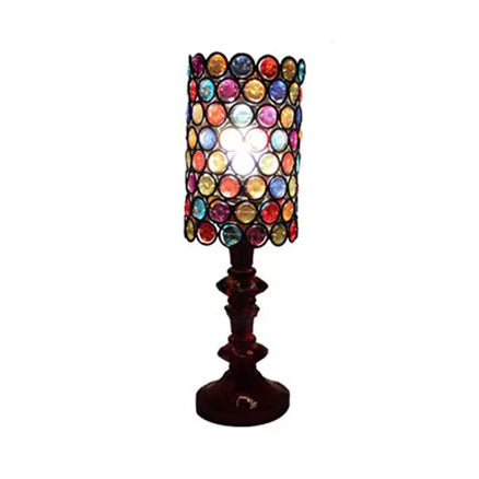 4"/5"/6" Wide Bohemian Cylinder Table Lighting with Colorful Bead 1 Lighting Standing Light in Black Black 4" Clearhalo 'Lamps' 'Table Lamps' Lighting' 14893