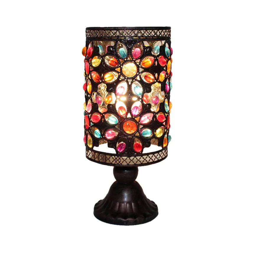 4"/5"/6" Wide Bohemian Cylinder Table Lighting with Colorful Bead 1 Lighting Standing Light in Black Clearhalo 'Lamps' 'Table Lamps' Lighting' 14896