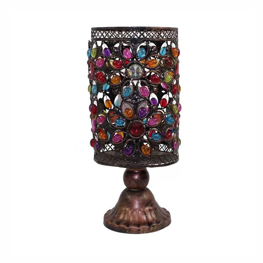 4"/5"/6" Wide Bohemian Cylinder Table Lighting with Colorful Bead 1 Lighting Standing Light in Black Black 5" Clearhalo 'Lamps' 'Table Lamps' Lighting' 14897