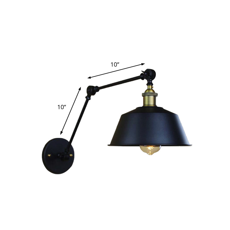 Retro Swing Arm Sconce Lighting 1 Head Metallic Wall Light Fixture with Tapered Shade in Black for Corridor Clearhalo 'Art deco wall lights' 'Cast Iron' 'Glass' 'Industrial wall lights' 'Industrial' 'Middle century wall lights' 'Modern' 'Rustic wall lights' 'Tiffany' 'Traditional wall lights' 'Wall Lamps & Sconces' 'Wall Lights' Lighting' 149065