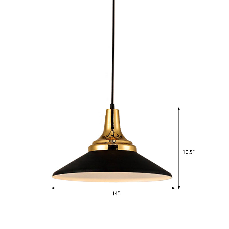 9.5"/14" Width Conic Metal Pendant Lighting Nordic Style 1 Light Living Room Hanging Ceiling Light in Black/White Clearhalo 'Ceiling Lights' 'Modern Pendants' 'Modern' 'Pendant Lights' 'Pendants' Lighting' 149084