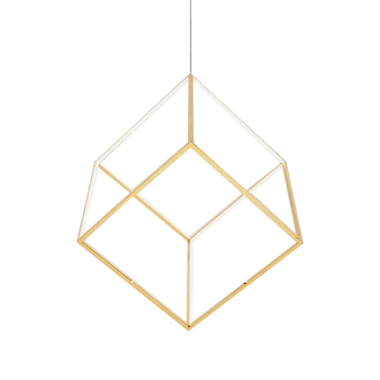 Gold Cubic Shade Hanging Chandelier Light Modern Style 12"/16" W LED Metal Pendant Lamp for Bedroom Clearhalo 'Ceiling Lights' 'Chandeliers' 'Modern Chandeliers' 'Modern' Lighting' 149188