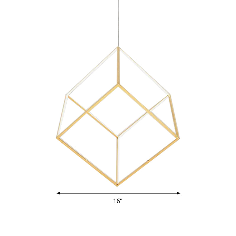 Gold Cubic Shade Hanging Chandelier Light Modern Style 12"/16" W LED Metal Pendant Lamp for Bedroom Clearhalo 'Ceiling Lights' 'Chandeliers' 'Modern Chandeliers' 'Modern' Lighting' 149190