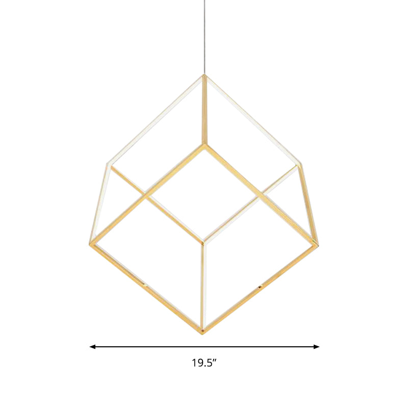 Gold Cubic Shade Hanging Chandelier Light Modern Style 12"/16" W LED Metal Pendant Lamp for Bedroom Clearhalo 'Ceiling Lights' 'Chandeliers' 'Modern Chandeliers' 'Modern' Lighting' 149191