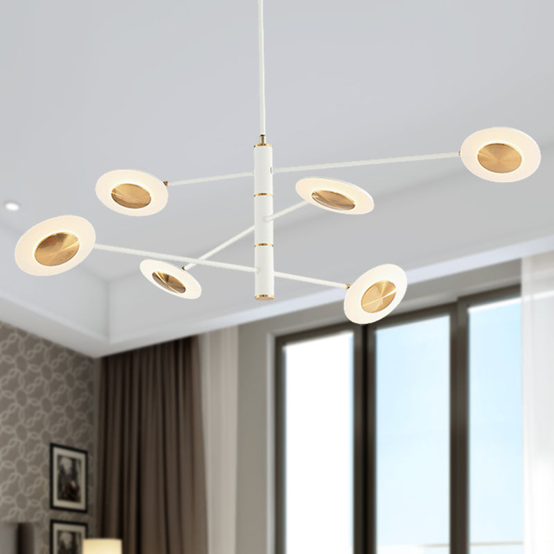 Multi Tiers Disk Chandelier Lamp Metal and Acrylic Postmodern 4/6/8 Lights Black/White Hanging Light for Dining Room 6 White Clearhalo 'Ceiling Lights' 'Chandeliers' 'Modern Chandeliers' 'Modern' Lighting' 149196