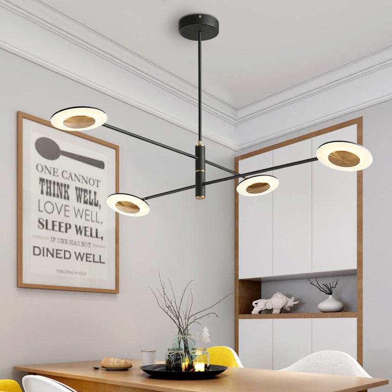 Multi Tiers Disk Chandelier Lamp Metal and Acrylic Postmodern 4/6/8 Lights Black/White Hanging Light for Dining Room 4 Black Clearhalo 'Ceiling Lights' 'Chandeliers' 'Modern Chandeliers' 'Modern' Lighting' 149204