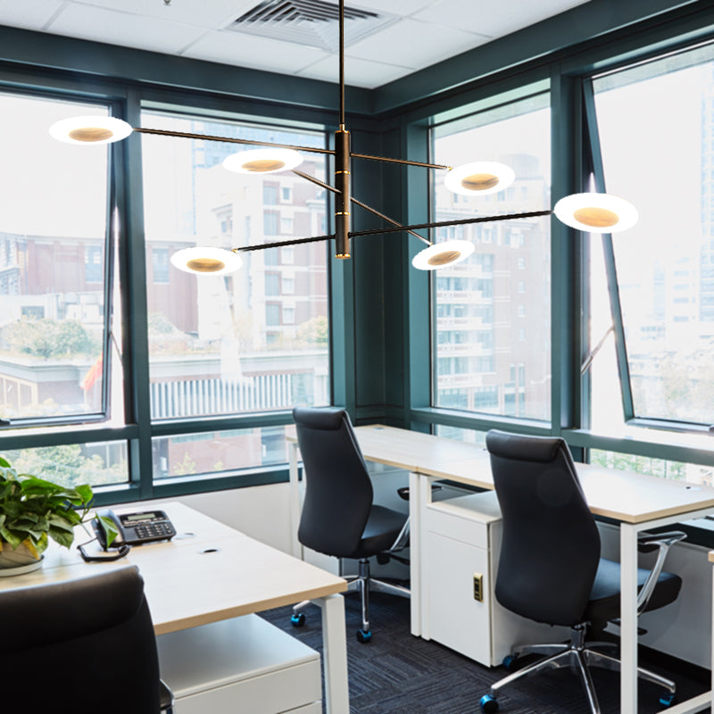 Multi Tiers Disk Chandelier Lamp Metal and Acrylic Postmodern 4/6/8 Lights Black/White Hanging Light for Dining Room 6 Black Clearhalo 'Ceiling Lights' 'Chandeliers' 'Modern Chandeliers' 'Modern' Lighting' 149206