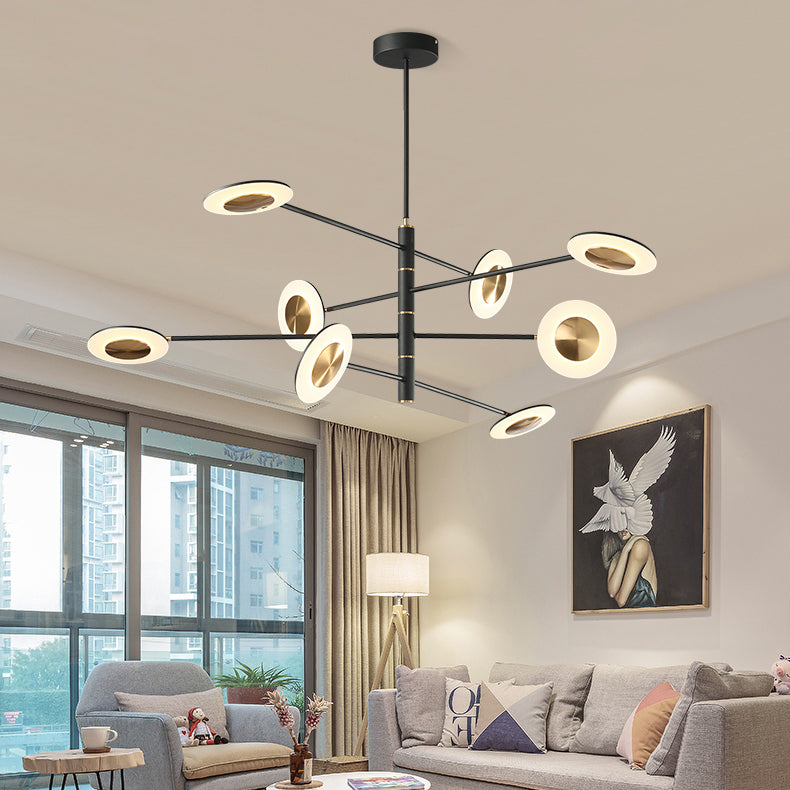 Multi Tiers Disk Chandelier Lamp Metal and Acrylic Postmodern 4/6/8 Lights Black/White Hanging Light for Dining Room 8 Black Clearhalo 'Ceiling Lights' 'Chandeliers' 'Modern Chandeliers' 'Modern' Lighting' 149208