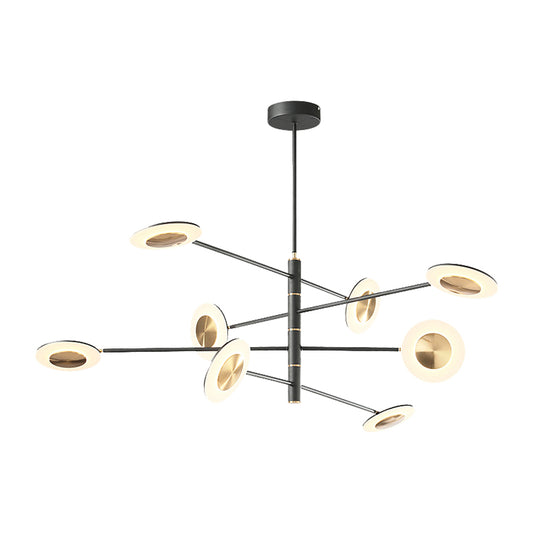 Multi Tiers Disk Chandelier Lamp Metal and Acrylic Postmodern 4/6/8 Lights Black/White Hanging Light for Dining Room Clearhalo 'Ceiling Lights' 'Chandeliers' 'Modern Chandeliers' 'Modern' Lighting' 149209