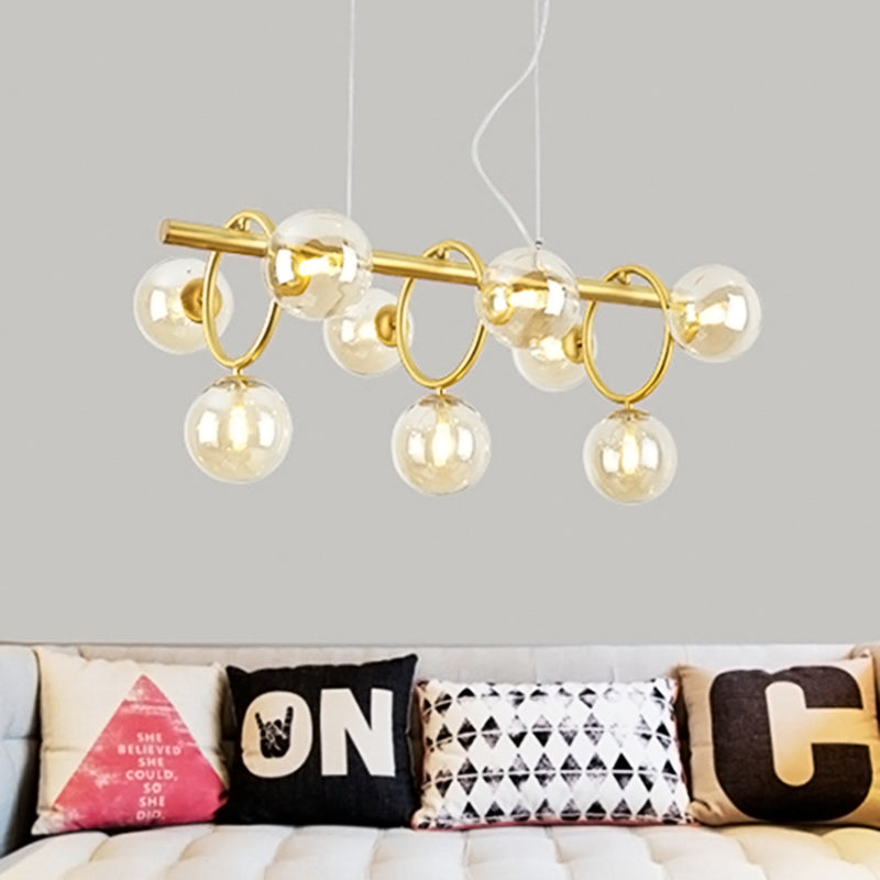 Bubble Island Lighting Nordic Style Clear/Cognac Glass 9 Lights Gold Hanging Pendant Light Cognac Clearhalo 'Ceiling Lights' 'Glass shade' 'Glass' 'Island Lights' Lighting' 149237