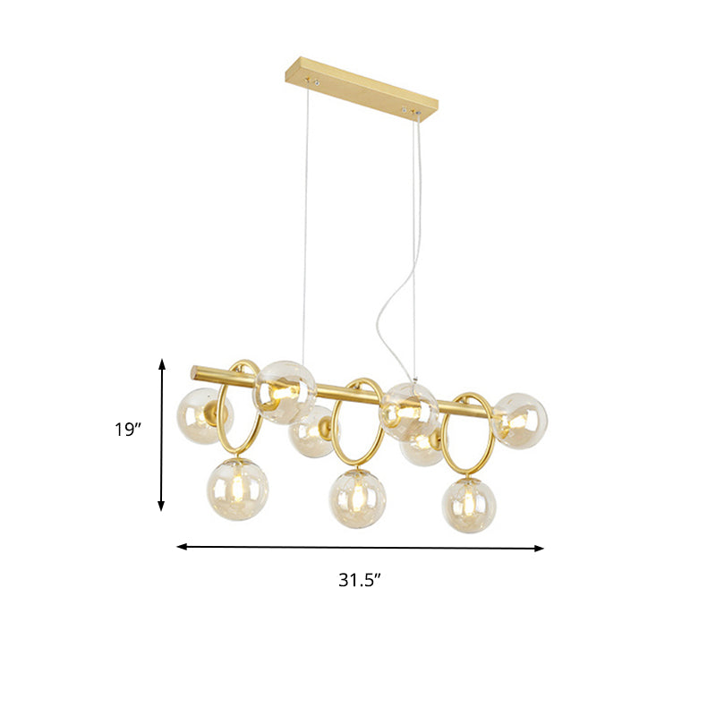 Bubble Island Lighting Nordic Style Clear/Cognac Glass 9 Lights Gold Hanging Pendant Light Clearhalo 'Ceiling Lights' 'Glass shade' 'Glass' 'Island Lights' Lighting' 149239