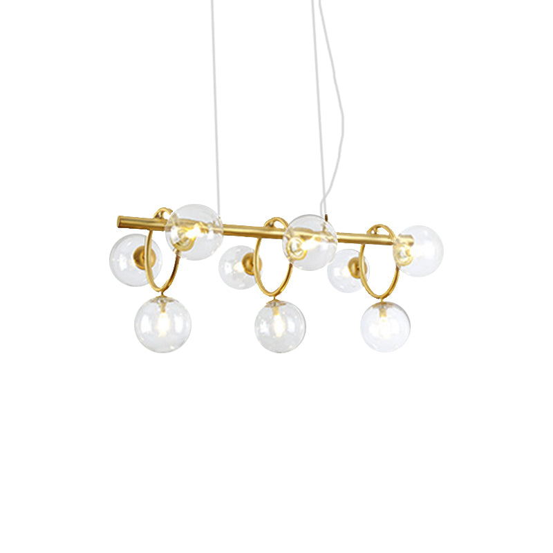 Bubble Island Lighting Nordic Style Clear/Cognac Glass 9 Lights Gold Hanging Pendant Light Clearhalo 'Ceiling Lights' 'Glass shade' 'Glass' 'Island Lights' Lighting' 149241