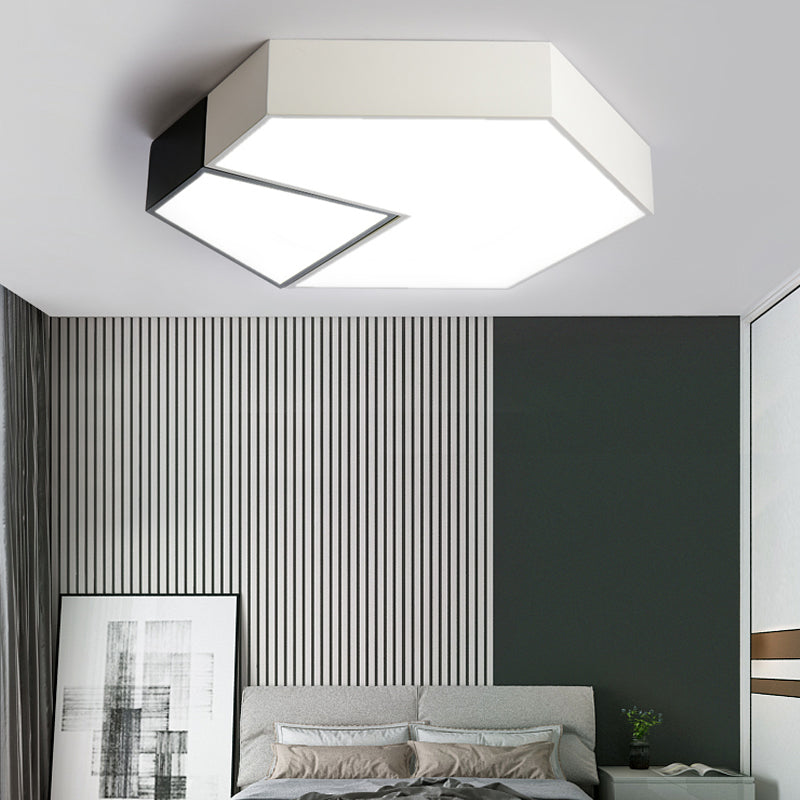 Black and White Hexagon Ceiling Light for Living Room Modernism Acrylic Shade Mount Fixture in White Light, 11"/15"/19" Dia Black-White Clearhalo 'Ceiling Lights' 'Close To Ceiling Lights' 'Close to ceiling' 'Flush mount' Lighting' 149281