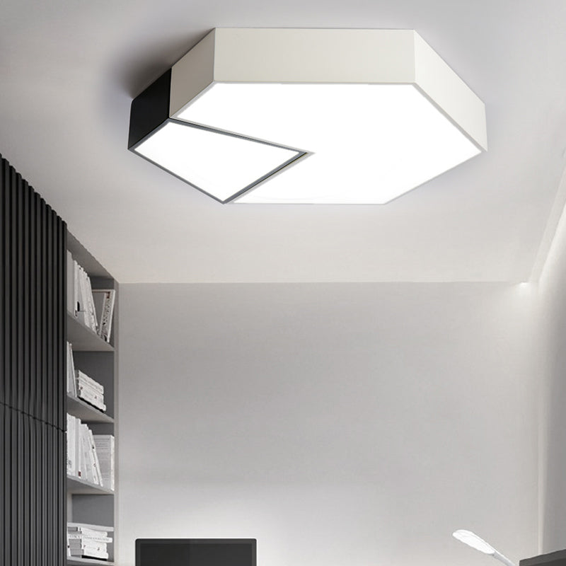 Black and White Hexagon Ceiling Light for Living Room Modernism Acrylic Shade Mount Fixture in White Light, 11"/15"/19" Dia Clearhalo 'Ceiling Lights' 'Close To Ceiling Lights' 'Close to ceiling' 'Flush mount' Lighting' 149282