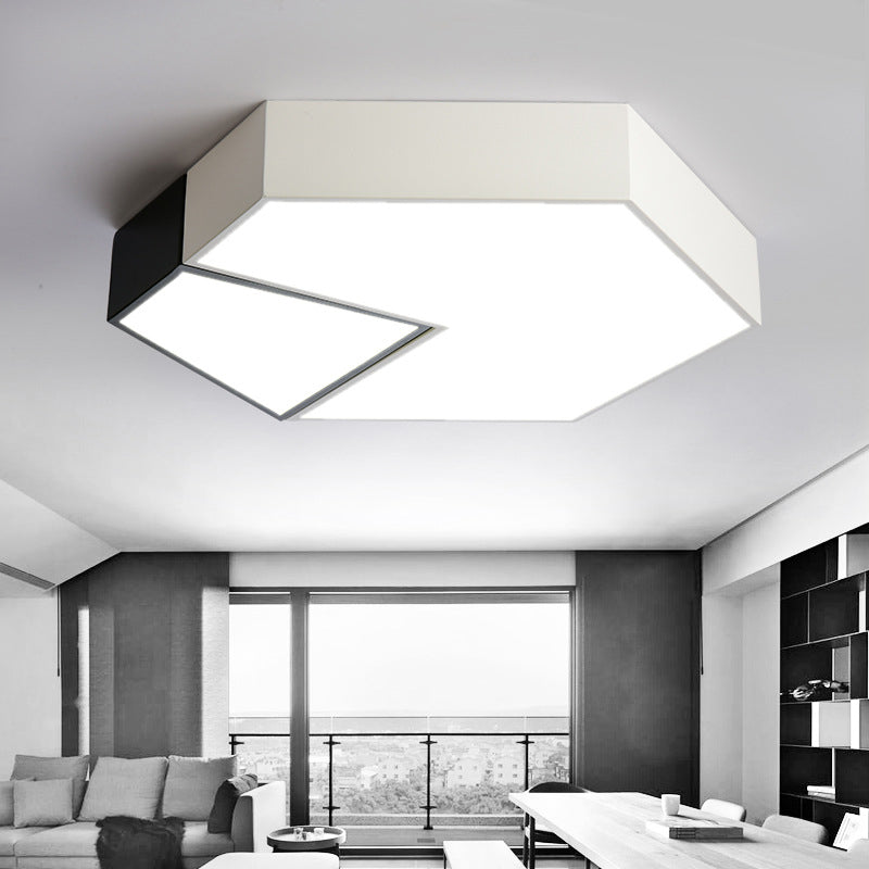 Black and White Hexagon Ceiling Light for Living Room Modernism Acrylic Shade Mount Fixture in White Light, 11"/15"/19" Dia Clearhalo 'Ceiling Lights' 'Close To Ceiling Lights' 'Close to ceiling' 'Flush mount' Lighting' 149283