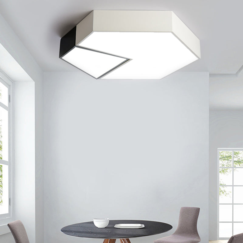 Black and White Hexagon Ceiling Light for Living Room Modernism Acrylic Shade Mount Fixture in White Light, 11"/15"/19" Dia Clearhalo 'Ceiling Lights' 'Close To Ceiling Lights' 'Close to ceiling' 'Flush mount' Lighting' 149284