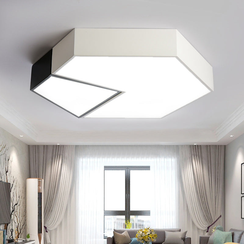 Black and White Hexagon Ceiling Light for Living Room Modernism Acrylic Shade Mount Fixture in White Light, 11"/15"/19" Dia Clearhalo 'Ceiling Lights' 'Close To Ceiling Lights' 'Close to ceiling' 'Flush mount' Lighting' 149285