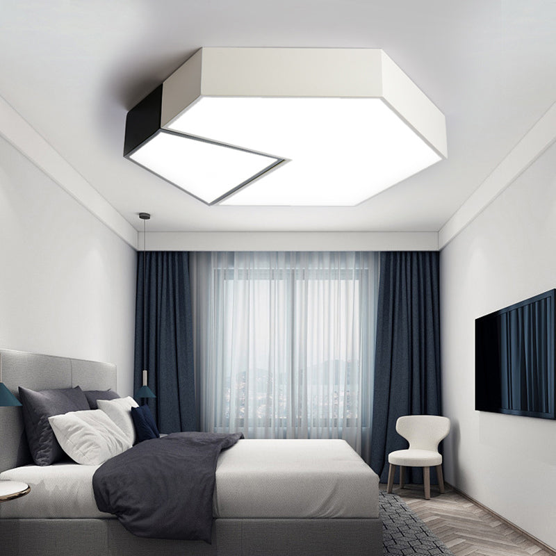 Black and White Hexagon Ceiling Light for Living Room Modernism Acrylic Shade Mount Fixture in White Light, 11"/15"/19" Dia Clearhalo 'Ceiling Lights' 'Close To Ceiling Lights' 'Close to ceiling' 'Flush mount' Lighting' 149286