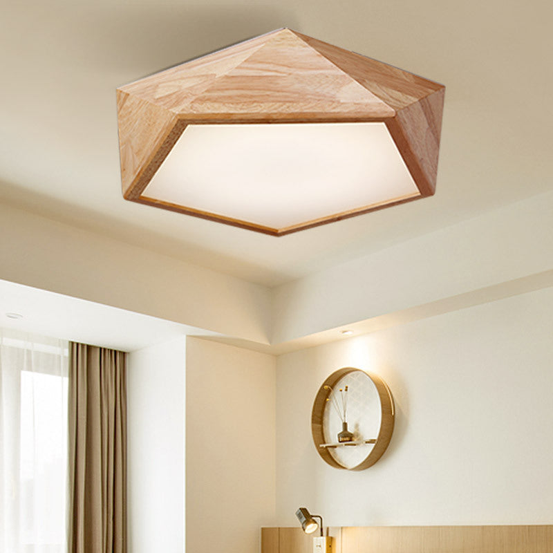 Geometric LED Lighting Fixture Modern Wooden 1-Light Living Room Flush Mount Ceiling Lamp, 15"/19" Wide Wood Clearhalo 'Ceiling Lights' 'Close To Ceiling Lights' 'Close to ceiling' 'Flush mount' Lighting' 149305