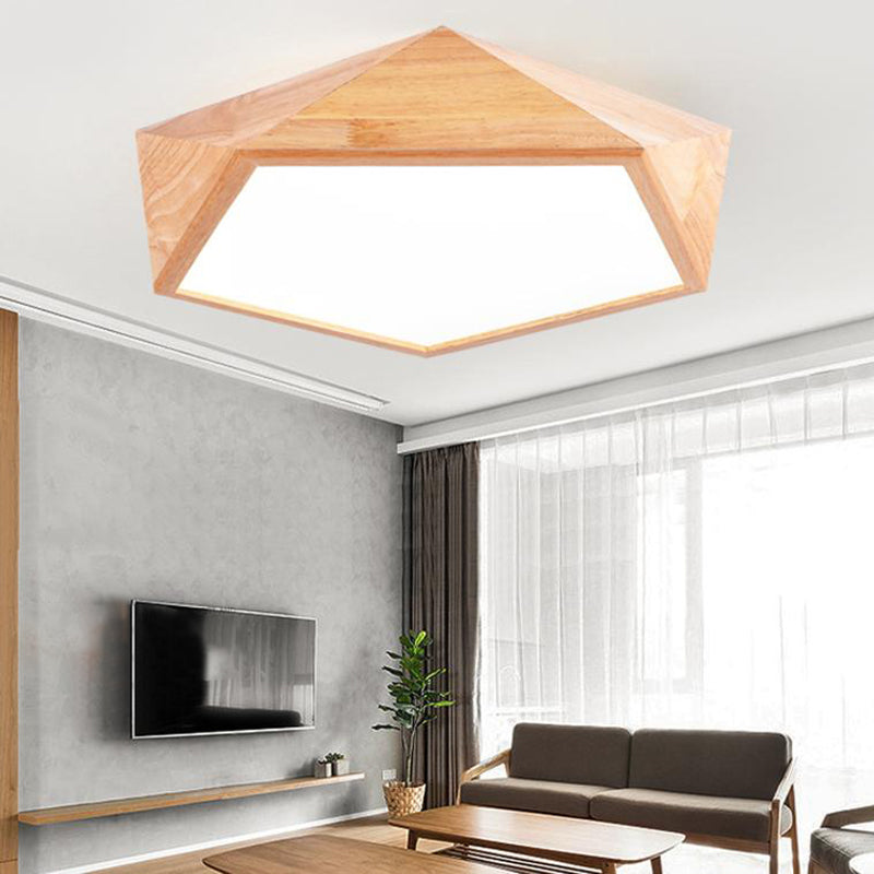 Geometric LED Lighting Fixture Modern Wooden 1-Light Living Room Flush Mount Ceiling Lamp, 15"/19" Wide Clearhalo 'Ceiling Lights' 'Close To Ceiling Lights' 'Close to ceiling' 'Flush mount' Lighting' 149306