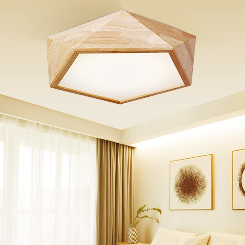 Geometric LED Lighting Fixture Modern Wooden 1-Light Living Room Flush Mount Ceiling Lamp, 15"/19" Wide Clearhalo 'Ceiling Lights' 'Close To Ceiling Lights' 'Close to ceiling' 'Flush mount' Lighting' 149307