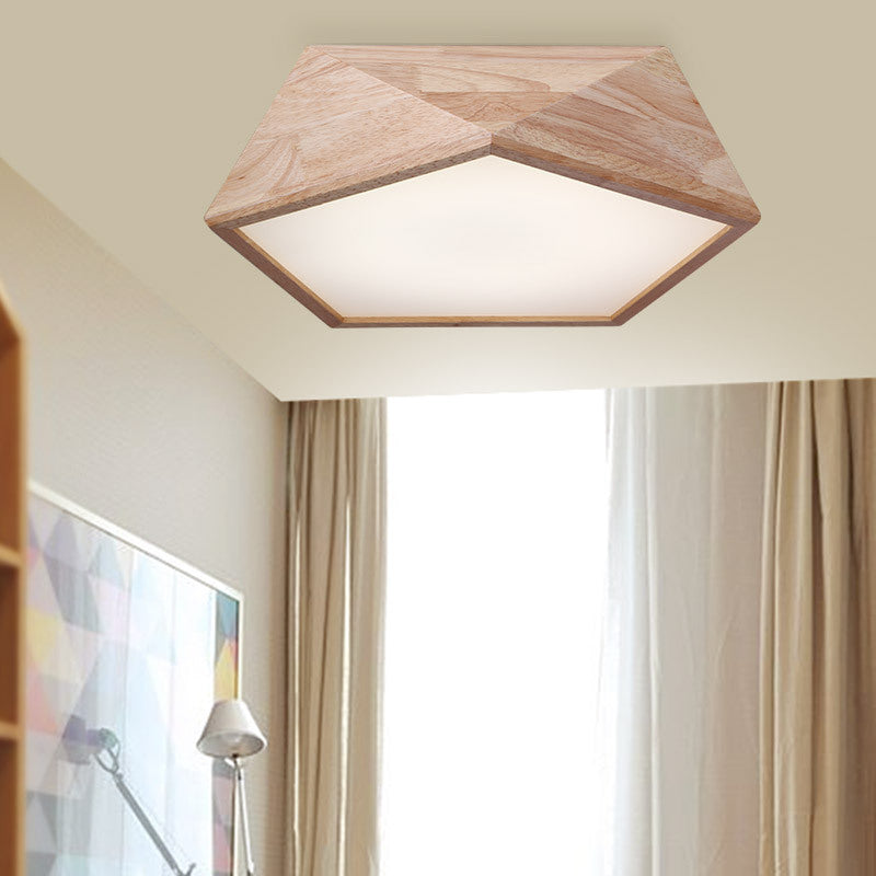 Geometric LED Lighting Fixture Modern Wooden 1-Light Living Room Flush Mount Ceiling Lamp, 15"/19" Wide Clearhalo 'Ceiling Lights' 'Close To Ceiling Lights' 'Close to ceiling' 'Flush mount' Lighting' 149309