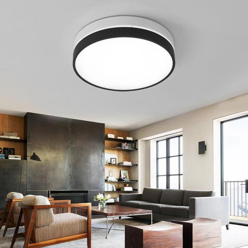 Black Drum Flush Mount Lamp Nordic Acrylic Shade 15"/19"/23" Dia LED Ceiling Flush Mount for Living Room in Warm/White Black White Clearhalo 'Ceiling Lights' 'Close To Ceiling Lights' 'Close to ceiling' 'Flush mount' Lighting' 149318