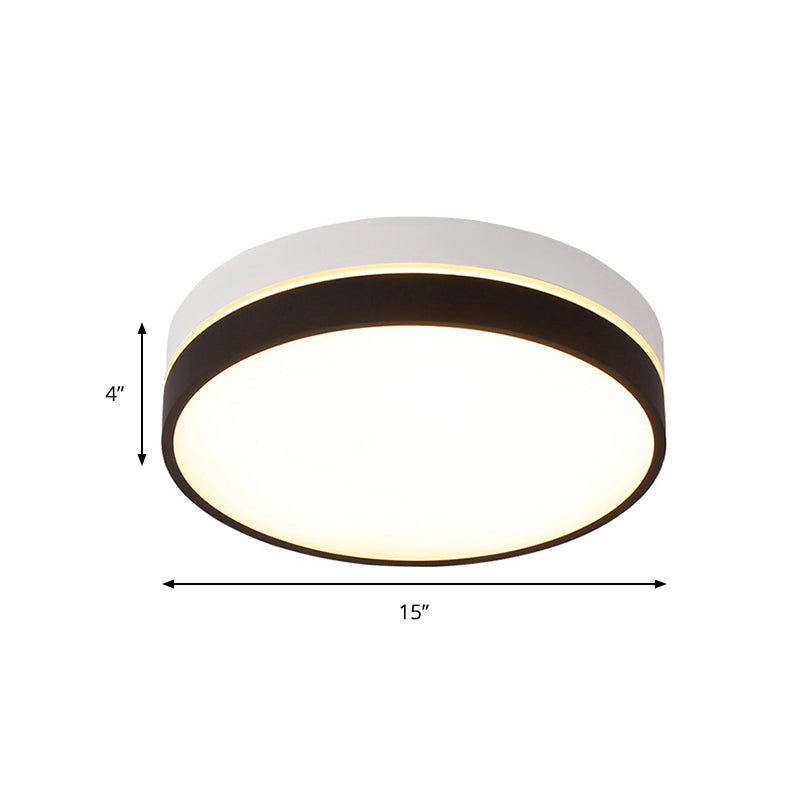 Black Drum Flush Mount Lamp Nordic Acrylic Shade 15"/19"/23" Dia LED Ceiling Flush Mount for Living Room in Warm/White Clearhalo 'Ceiling Lights' 'Close To Ceiling Lights' 'Close to ceiling' 'Flush mount' Lighting' 149322