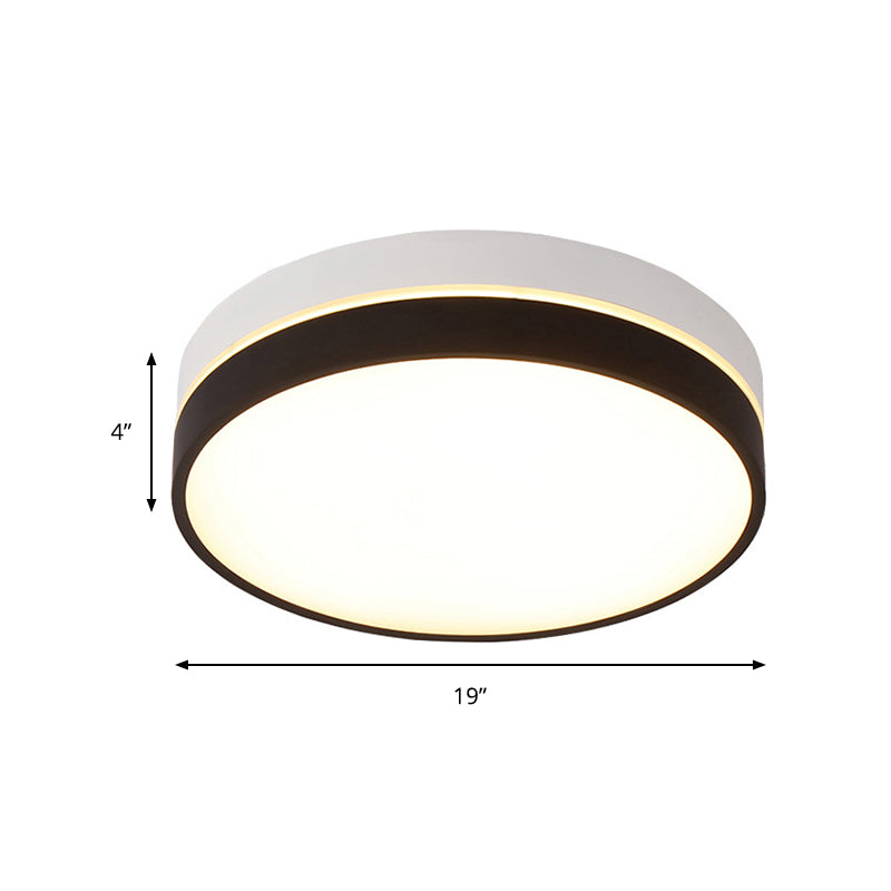 Black Drum Flush Mount Lamp Nordic Acrylic Shade 15"/19"/23" Dia LED Ceiling Flush Mount for Living Room in Warm/White Clearhalo 'Ceiling Lights' 'Close To Ceiling Lights' 'Close to ceiling' 'Flush mount' Lighting' 149323