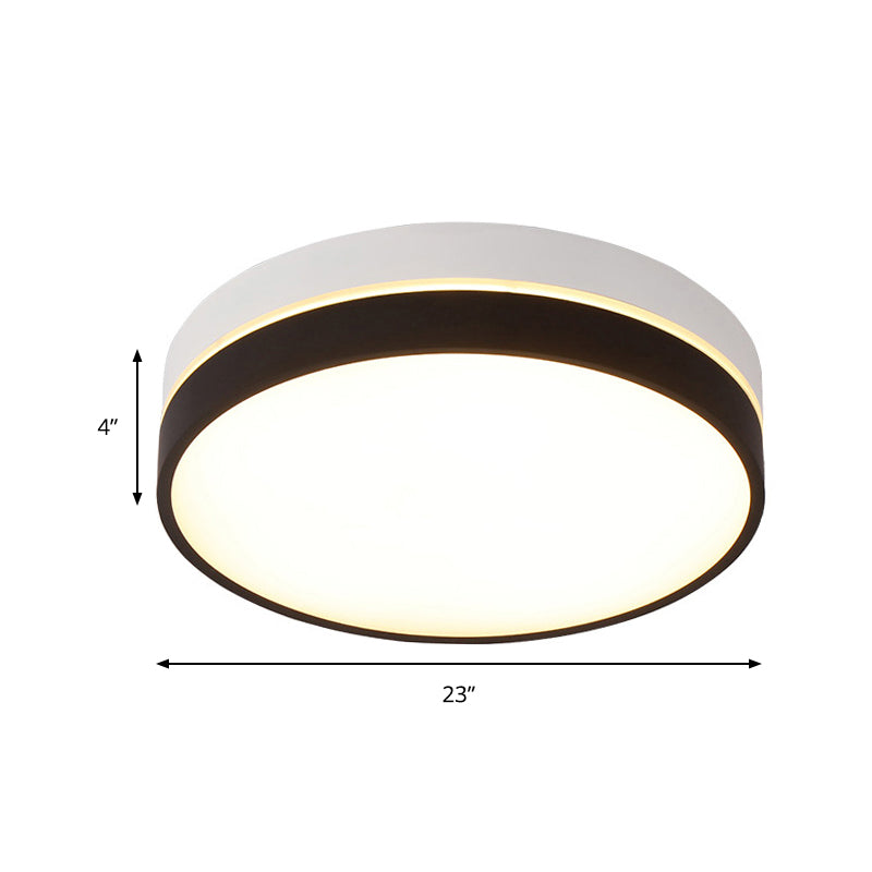 Black Drum Flush Mount Lamp Nordic Acrylic Shade 15"/19"/23" Dia LED Ceiling Flush Mount for Living Room in Warm/White Clearhalo 'Ceiling Lights' 'Close To Ceiling Lights' 'Close to ceiling' 'Flush mount' Lighting' 149324