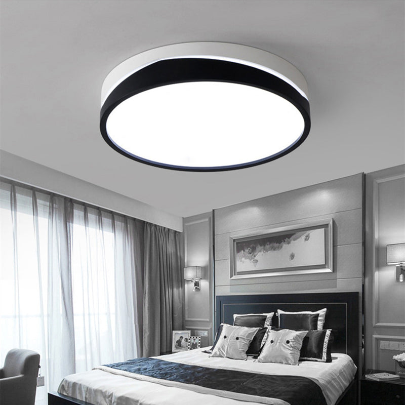 Nordic Drum Ceiling Mounted Light with Acrylic Diffuser Black/White LED Bedroom Flush Mount Ceiling Light, 16"/19.5" Dia Black Clearhalo 'Ceiling Lights' 'Close To Ceiling Lights' 'Close to ceiling' 'Flush mount' Lighting' 149336