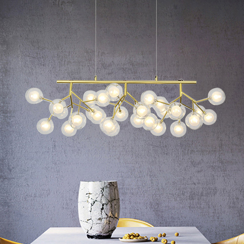 Bubble Dining Room Chandelier Light with Branch Design Clear Glass 39"/47" W 27/36-Light Modern Hanging Lamp in Gold Clearhalo 'Ceiling Lights' 'Chandeliers' 'Modern Chandeliers' 'Modern' Lighting' 149383