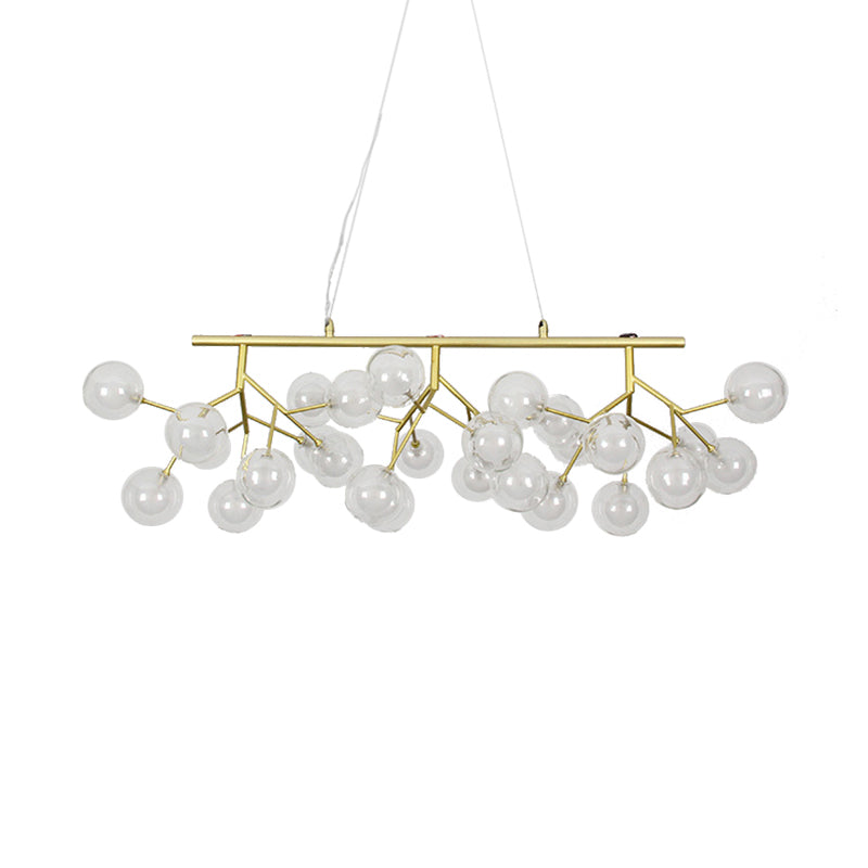 Bubble Dining Room Chandelier Light with Branch Design Clear Glass 39"/47" W 27/36-Light Modern Hanging Lamp in Gold Clearhalo 'Ceiling Lights' 'Chandeliers' 'Modern Chandeliers' 'Modern' Lighting' 149384