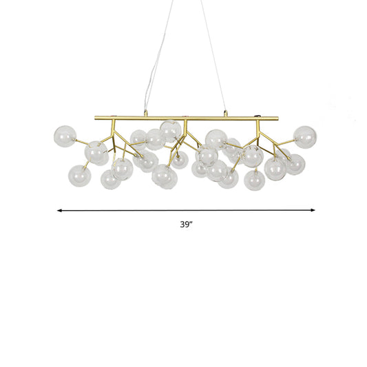 Bubble Dining Room Chandelier Light with Branch Design Clear Glass 39"/47" W 27/36-Light Modern Hanging Lamp in Gold Clearhalo 'Ceiling Lights' 'Chandeliers' 'Modern Chandeliers' 'Modern' Lighting' 149385