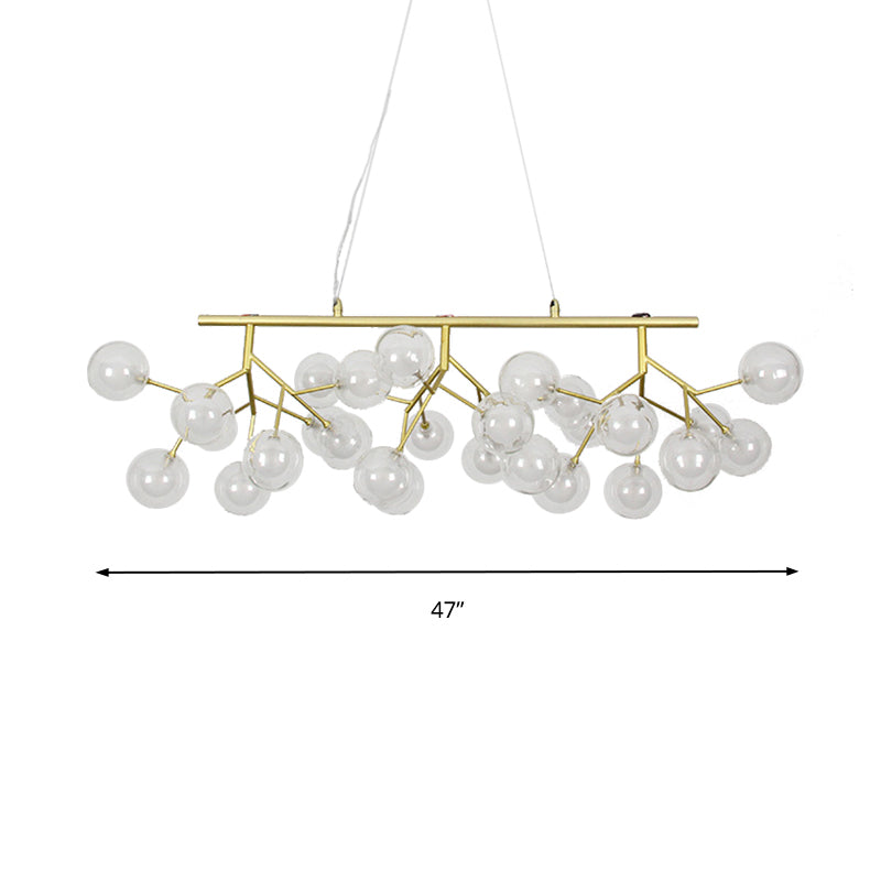 Bubble Dining Room Chandelier Light with Branch Design Clear Glass 39"/47" W 27/36-Light Modern Hanging Lamp in Gold Clearhalo 'Ceiling Lights' 'Chandeliers' 'Modern Chandeliers' 'Modern' Lighting' 149386