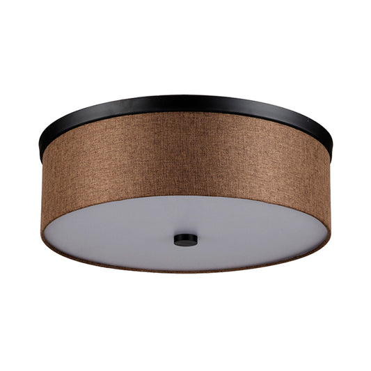 Cylinder Flush Mount Modernism Fabric Brown LED Flush Mount Ceiling Fixture, 16"/19.5" Dia Clearhalo 'Ceiling Lights' 'Close To Ceiling Lights' 'Close to ceiling' 'Flush mount' Lighting' 149413