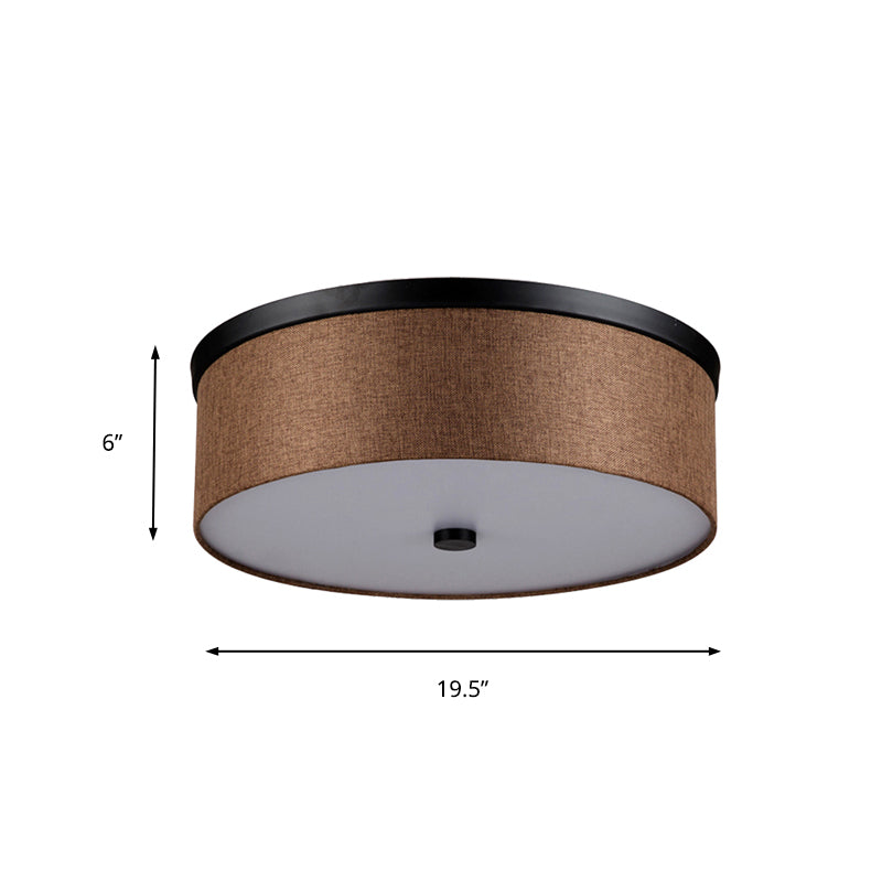 Cylinder Flush Mount Modernism Fabric Brown LED Flush Mount Ceiling Fixture, 16"/19.5" Dia Clearhalo 'Ceiling Lights' 'Close To Ceiling Lights' 'Close to ceiling' 'Flush mount' Lighting' 149414