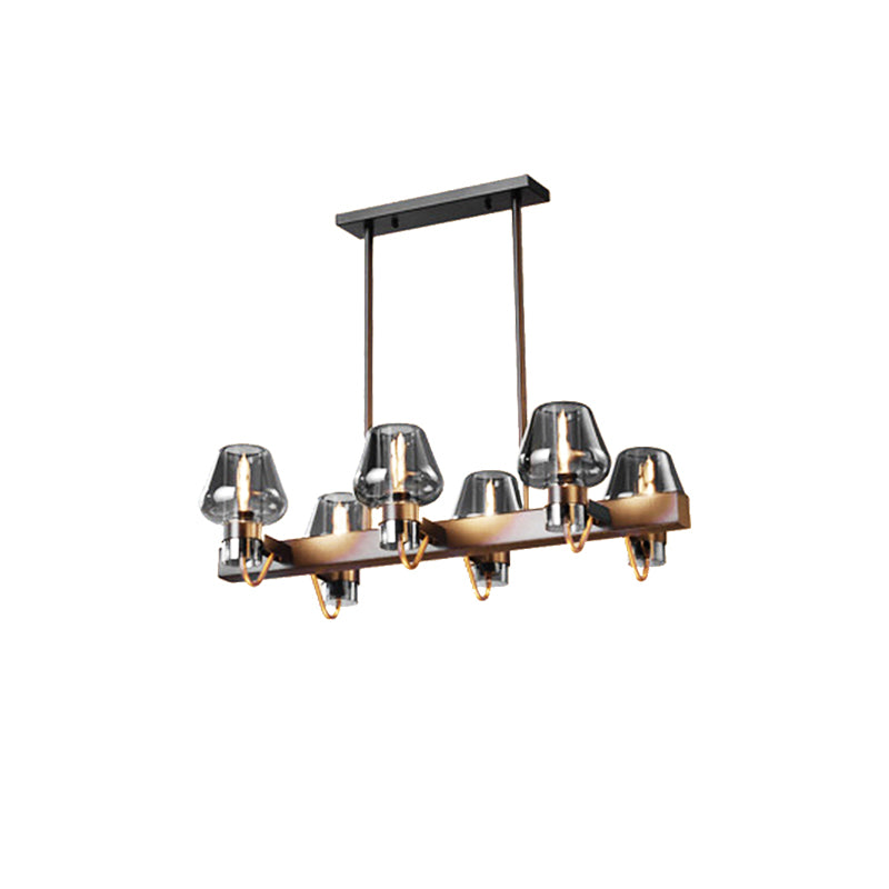 Cone Island Lighting Modernist Clear/Amber/Smoke Glass 6/8 Lights Black/Brass Ceiling Pendant Lamp with Linear Design Clearhalo 'Ceiling Lights' 'Island Lights' Lighting' 149464