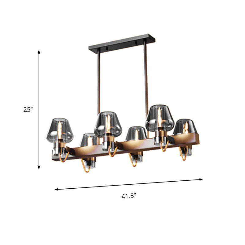 Cone Island Lighting Modernist Clear/Amber/Smoke Glass 6/8 Lights Black/Brass Ceiling Pendant Lamp with Linear Design Clearhalo 'Ceiling Lights' 'Island Lights' Lighting' 149465