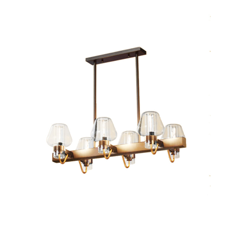 Cone Island Lighting Modernist Clear/Amber/Smoke Glass 6/8 Lights Black/Brass Ceiling Pendant Lamp with Linear Design 6 Clear Clearhalo 'Ceiling Lights' 'Island Lights' Lighting' 149467