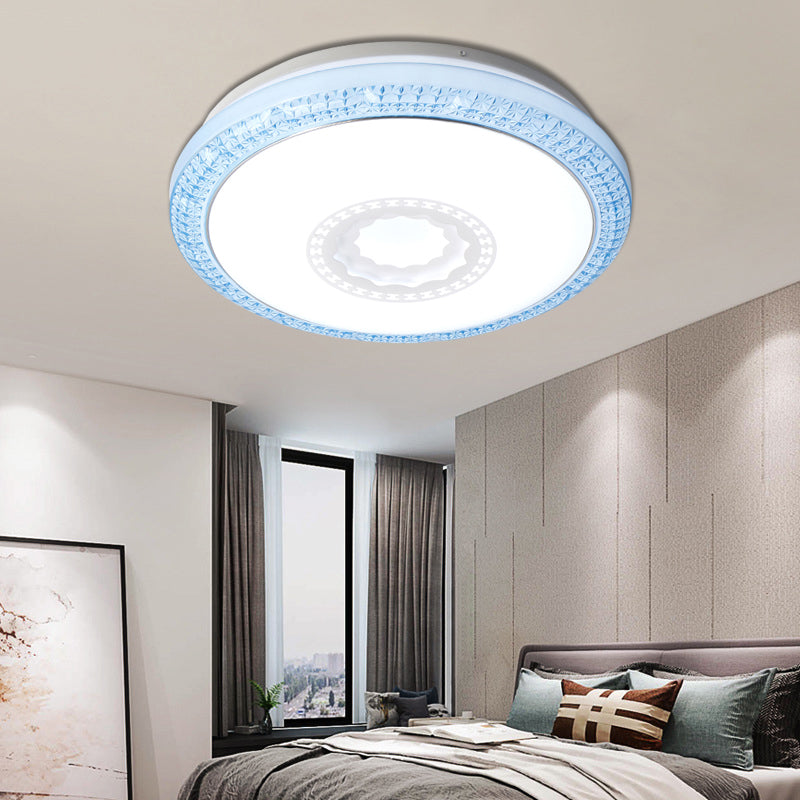 Modern Drum Flush Mount Lamp with Acrylic Diffuser White/Pink/Blue Integrated LED Bedroom Ceiling Fixture in Warm/White, 16"/19.5" Dia Blue Clearhalo 'Ceiling Lights' 'Close To Ceiling Lights' 'Close to ceiling' 'Flush mount' Lighting' 149475