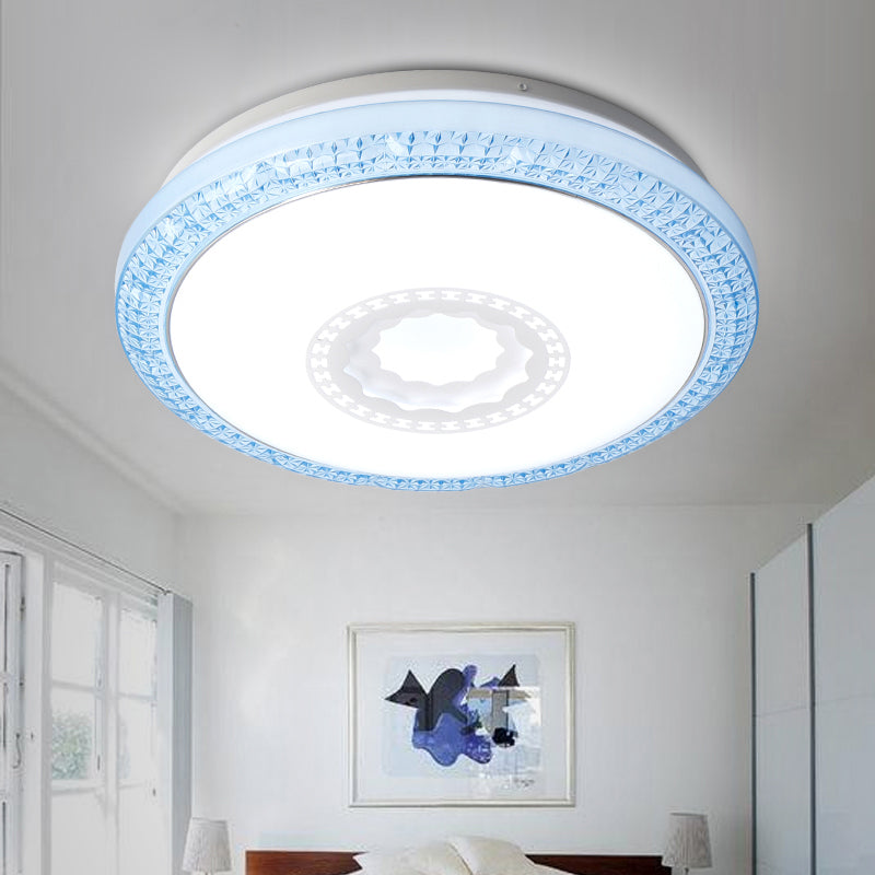 Modern Drum Flush Mount Lamp with Acrylic Diffuser White/Pink/Blue Integrated LED Bedroom Ceiling Fixture in Warm/White, 16"/19.5" Dia Clearhalo 'Ceiling Lights' 'Close To Ceiling Lights' 'Close to ceiling' 'Flush mount' Lighting' 149476