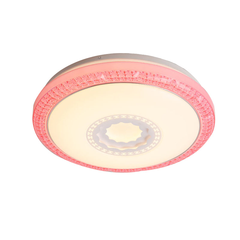 Modern Drum Flush Mount Lamp with Acrylic Diffuser White/Pink/Blue Integrated LED Bedroom Ceiling Fixture in Warm/White, 16"/19.5" Dia Clearhalo 'Ceiling Lights' 'Close To Ceiling Lights' 'Close to ceiling' 'Flush mount' Lighting' 149479