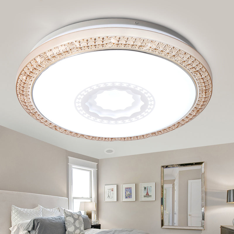 Modern Drum Flush Mount Lamp with Acrylic Diffuser White/Pink/Blue Integrated LED Bedroom Ceiling Fixture in Warm/White, 16"/19.5" Dia Gold Clearhalo 'Ceiling Lights' 'Close To Ceiling Lights' 'Close to ceiling' 'Flush mount' Lighting' 149484